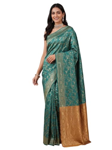 Image of AKHILAM Women's Multicolor Litchi Silk Ethnic Motif Print Saree With Unstitched Blouse Piece|sarees for women | litchi silk sarees