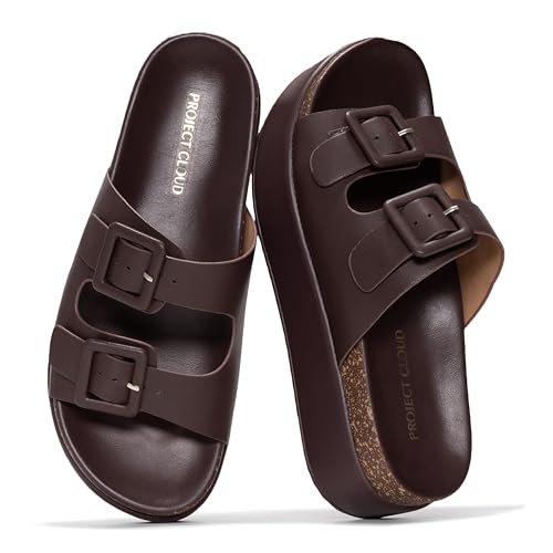 Project Cloud Platform Sandals Women - Plush & Soft Insole Wedge Slides for Women Footwear - Beach Essential Wedge Sandals for Women 2026 (Softy, DKCHOCLEA,7.5)