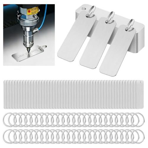 careforge 100Pcs 304 Stainless Steel Engraving Blanks with Key Rings 2x0.6 Metal Stamping Tags for Laser Engraving Blank Engravable Keychains Pet ID Tags & Custom Metal Business Cards