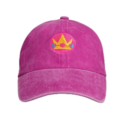 C-ZOFEK Embroidery Crown Peach Hat Washed Denim Magenta Baseball Sun Cap Adjustable for Women
