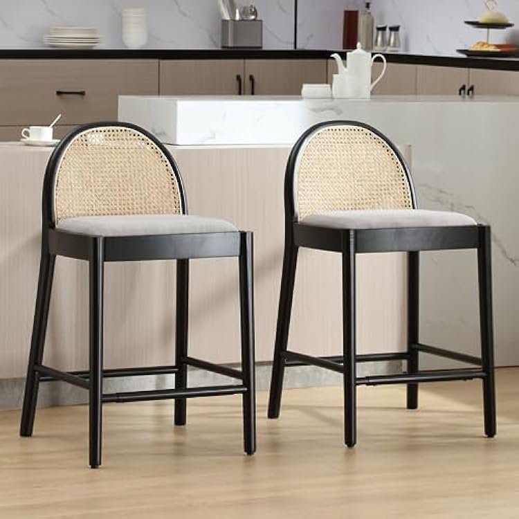 LukeAlon Modern Linen Bar Stools Set of 2, Natural Morocco Ubuy