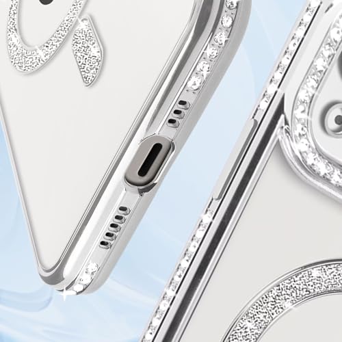 Image of DIZORO Compatible with (iPhone 15 Case) Clear Luxury Diamond Glitter Case |Camera Lens Protector with Glitter Ring | Premium Shockproof Glossy Shiny Back Cover Case for Girls Women -Silver