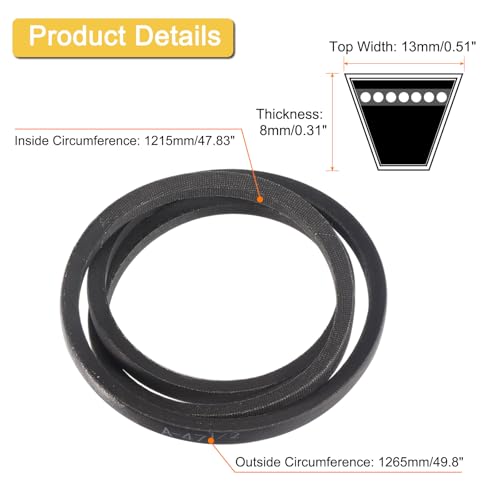 Image of uxcell A47 1 /2 Classic Wrapped V-Belt, 50 inch Outside Circumference Wrapped Industrial Rubber V-Belt A Profile V-Belt for Industrial Machinery Equipment, Black