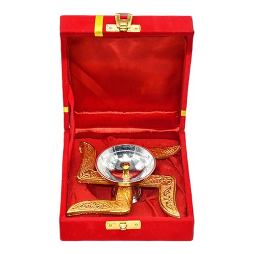 Image of Saugat Traders Diwali Corporate Gift - Swastik Diya with Velvet Gift Box for Client, Office Employees, Friends Home Decor - Puja Spiritual Return Gift Set