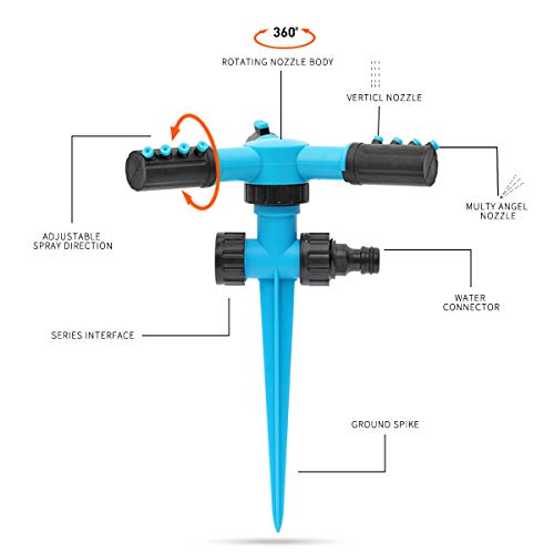 Garden Sprinkler ,360°Automatic Rotating Adjustable Lawn Sprinklers , Easy Hose Connection Spike Base Gardening Watering System #TOP2