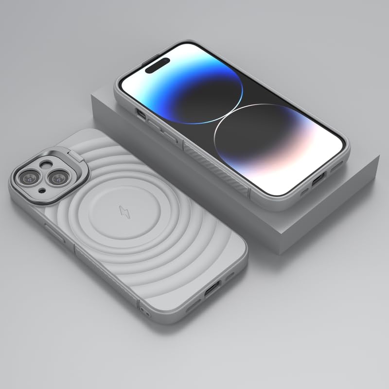 Image of LuxuryKase Shockproof Case for iPhone 14 | Ripple Pattern | Camera Protection | Inner Velvet Fabric Lining | Protective Cover with Enhanced Grip & Wireless Charging Support - Grey