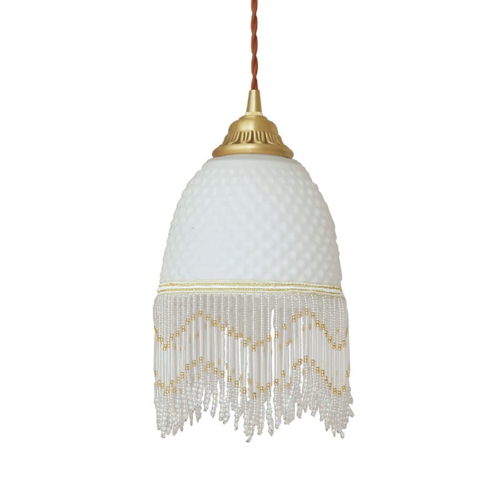 FYZDLAOR Brass Glass Fringe Pendant Light with Adjustable Height,for Living Room Bedroom Restaurant Cafe Teahouse Bar Dining Room Club（with E27 Bulb）