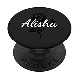 Alisha - Floral Black Rose Gray Personalized First Name PopSockets Adhesive PopGrip