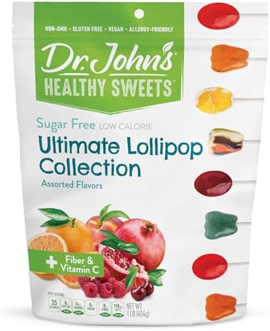 Dr. John’s Sugar Free Candy, Healthy Lollipops with Zero Sugar, Low Calorie Snacks, Keto Friendly Hard Candy Sweets, Ultimate Collection, 60 Count, 1 LB