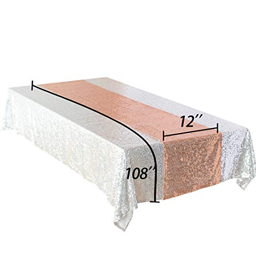 Hmqiang Rose Gold Table Runner 12"X108" Sequin Table Runner Party Decor Glitter Table Linens Runner Sparkly Dinner Party Supplies Fabric For Baby Bridal Shower Holiday Celebrations #TOP4
