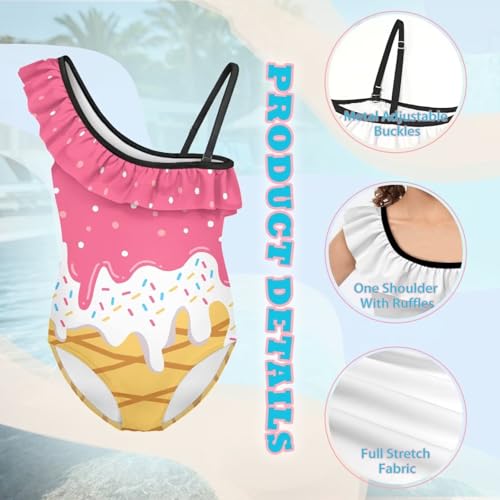 Image of Girls One Piece Bathing Suit,Slim-Fit Ruffle Strap Swimsuit with Adjustable Strap Quick Dry Summer Beach Swim Suit