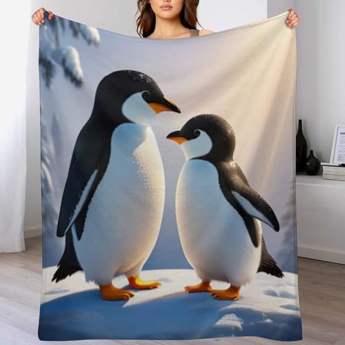 Decke Flannel Kuscheldecken Pinguin Couchdecke, Warme Weiche Vier Jahreszeiten Decken, Schlafdecke Tagesdecke （100×130cm）