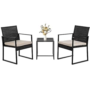 FDW Wicker Patio Furniture 3 Piece Patio Set Chairs Bistro Set Outdoor Rattan Conversation Set for Backyard Porch Poolside Lawn