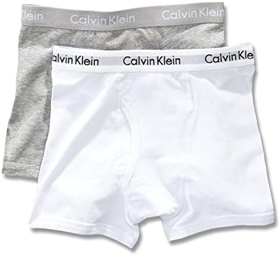 Calvin Klein Boy`s 2 Pack Boxer Briefs (X-Small/4-5, Gray (37467612-M)/White)