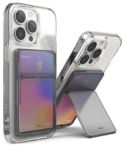 Ringke Stand Slot Card Holder, Porte-Cartes Adhésifs Portefeuille Autocollant Porte Carte de Crédit pour l’arrière de Téléphone avec 3M Sticker Adhésive Attachable Téléphone - Smoke Black