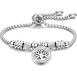 Pulseras Plata Mujer Originales Pulsera Mujer Arbol de La Vida, Pulseras de Acero Inoxidable Plata para Mujer, Pulsera de Joyería para Mujer con Circonias Cúbicas, Regalos Originales para Mujer Cumpleaños Mama Mayor Hermana