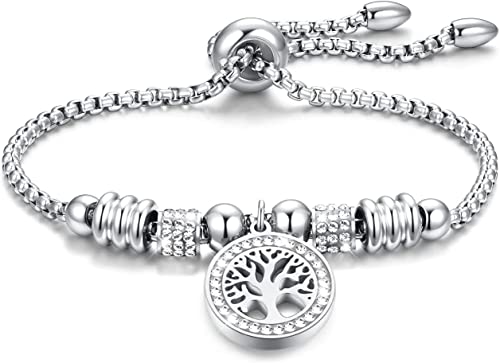 Pulsera Arbol de La Vida Mujer, Pulsera Mujer Plata, Regalos para Mujer Cumpleaños Originales, Regalos Mama Abuelas de Dia de La Madre, Pulsera Acero Inoxidable Mujer Zirconia Cúbica Joyería