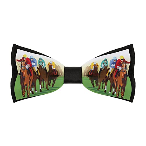 Horse Racing Cartoons Mens Polyster Bow Ties Adjustable Pre-Tied Bowties Tuxedo Wedding Work