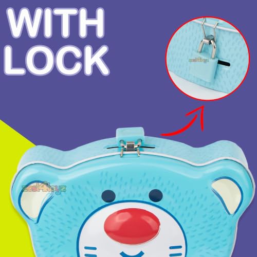 Image of Zest 4 Toyz Piggy Bank for Kids Money Bank Metal Body Money Saving ATM for Boys and Girls with Lock and Key Secure Coin Bank Best Return Gift - Blue