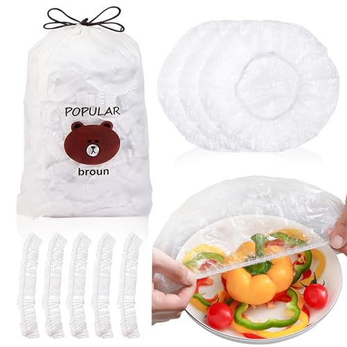 SilverChry Sacs de Conservation Frais, 200 Pièces Film Étirable Élastique Transparent, Sacs de Film Élastique Réutilisable, Élastiqués Prévenir les Fuites, Couvercles Alimentaires Élastiques