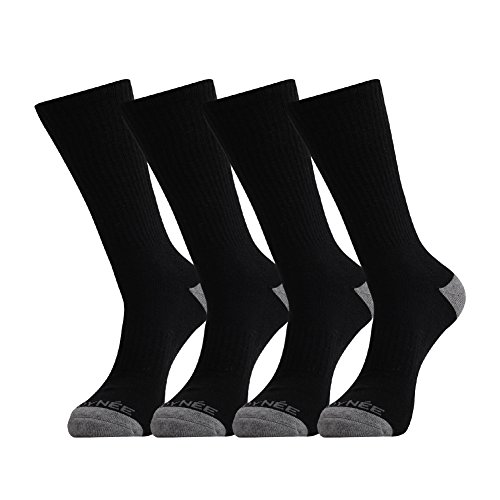 JOYNÉE Mens 4 Pack Winter Warm Thermal Cushion Merino Wool Crew Socks,Black 1,Sock Size:10-13