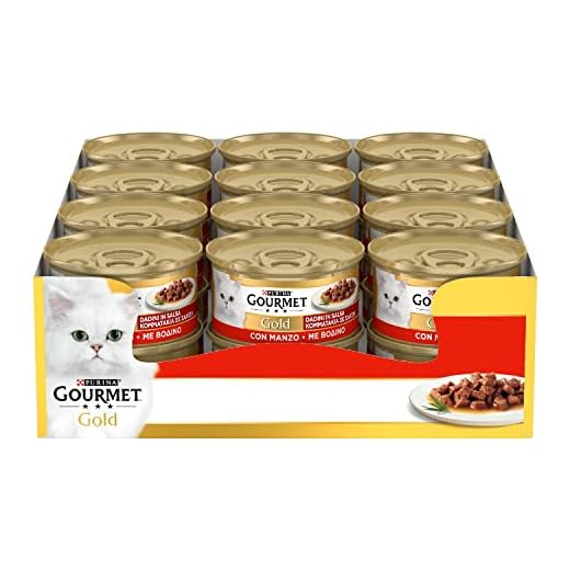 Purina Gourmet Gold Umido Gatto Dadini in Salsa con Manzo, 24 Lattine da 85 g Ciascuna, Confezione da 24 x 85 g