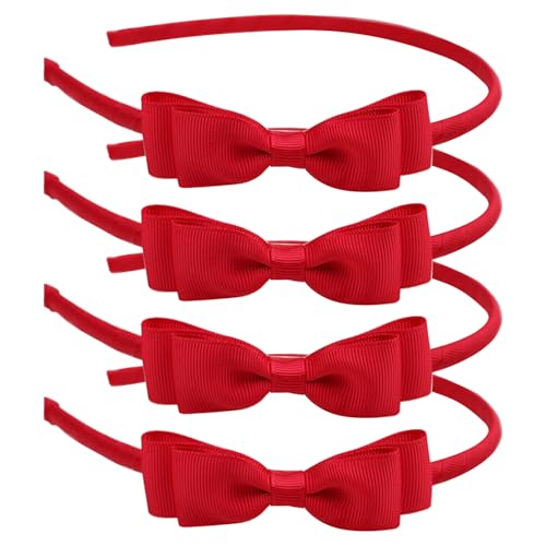 SYEYCW 4 Pcs Red Bow Hairbands, School Bows Headbands, Girls Uniform Bow Headband, Hair Accessories for Girls, Toddlers, Teens, Alice Ribbon Bands, Gift for Christmas Birthday New Year Present