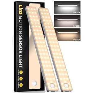 Under Cabinet Lighting,3 Color Temperatures Motion Sensor Light Indoor 2 Pack, USB Rechargeable Battery Operated Closet Lights, Wireless Dimmable LED Cabinet Lights, Under Counter Light for Kitchen