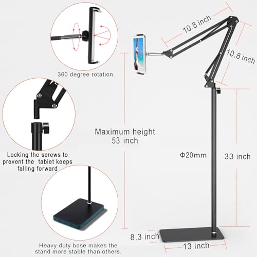 Tablet Floor Stand with 6LB Weight, Overhead Bed phone Stand Angle Height Adjustable Arm Stretchable Stand Holder, Compatible with iPhone iPad Mini Air Pro, Galaxy Tab, Kindle, E-Readers,all Phones by SAMHOUSING - Image 5