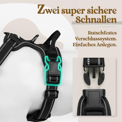 rabbitgoo Hundegeschirr Mittelgroße Hunde, Anti Zug Geschirr mit Kontrolle, No Pull Verstellbar Hundegeschirr Grosse Hunde, Atmungsaktiv Reflexstreifen Brustgeschirr Sichere Führung Schwarz L