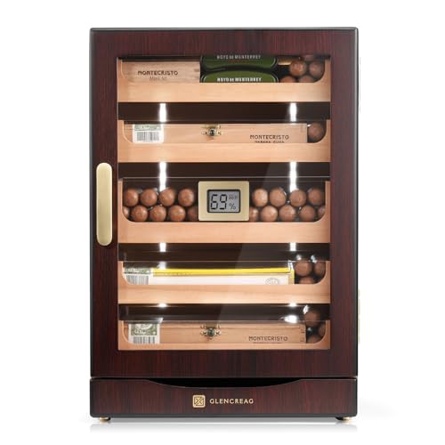 GLENCREAG Cigar Humidor Cabinet for 250 Cigars, Auto LED, Cool White