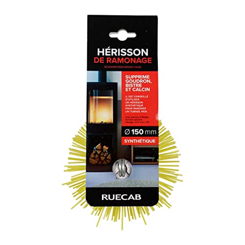 RUECAB - Hérisson de ramonage, brosse ramonage - Avec anneau de filetage femelle standard de M12mm - Poils synthétiques - Convient pour conduits non gainés et débouchages de canalisations - Ø150mm Cover