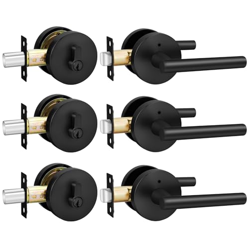 Haidms Black Exterior Door Lock Set with Deadbolt, Matte Black Front Door Handle and Deadbolt Set, Entry Door Locksets, Heavy Duty Zinc-alloyed Front Door Lock Set (3 Pack)