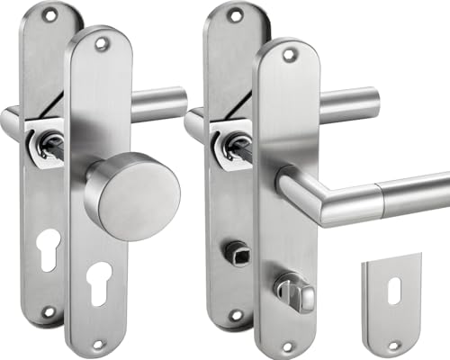 Stahlia Drückergarnitur Langschild Renovierungsgarnitur Edelstahl glanz poliert CATHY OVAL | WC - Badezimmer | Türbeschlag Zimmertüren, Eingangstüren für Türstärke 20–47mm | Befestigungsmaterial