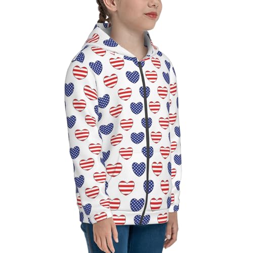 Heart Shaped American Flag Kid Hoodies Boys Zip Up Sweatshirts Girls Pullover with Pocket4