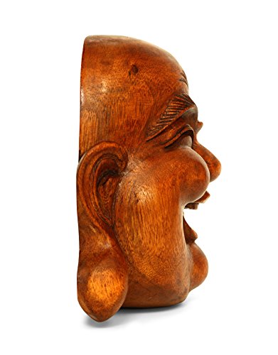 G6 Collection Wooden Wall Mask Laughing Smiling Happy Buddha Head Statue Hand Carved Stand Alone Sculpture Handmade Figurine Home Decor Handcrafted Art Wall Hanging Happy Buddha Mask #TOP3