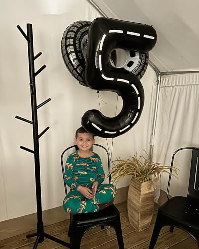 Image of Race Car 5 Balloon, Number Balloons 40 Inch, 5th Black Birthday Balloon Decorations, Race Car Birthday Party Supplies, 5 Number Balloons, Number 5 Balloon