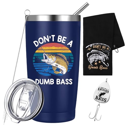 Fisherman Gift Set for Dad - 20oz Stainless Steel Tumbler with Fishhook & Fishing Towel | Funny Fishing Gifts for Men, Husband, Grandpa | Birthday Christmas Thanksgiving Present from Son Daughter
