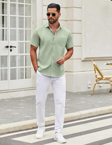 Image of COOFANDY Mens Short Sleeve Casual Button Down Shirts Summer Untucked Dress Shirts with Pocket