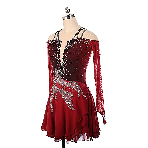 Vestido de patinação de boneco no gelo para meninas com listras vermelhas para competição de salão d