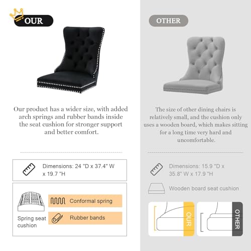Image of Virabit Velvet Dining Chairs, Tufted Upholstered Dining Chairs with Nailhead Back and Ring Pull Trim, Solid Wood Dining Chairs for Kitchen /Bedroom /Dining Room (Black, Set of 2)