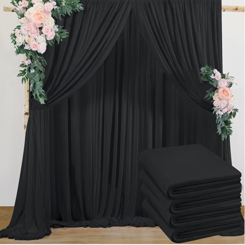 10ftx20ft Black Backdrop Curtain Panels for Parties, Thick 4 Panels 5ftx10ft Wrinkle Free Polyester Photography Backdrop Drapes for Wedding Birthday Party