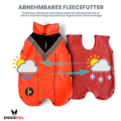 DOGOPAL 2in1 Allwetter-Hundemantel – Wasserdichter Hunderegenmantel mit herausnehmbarem Fleece – Regenmantel Hund für große, mittlere & kleine Hunde (Orange, XL)