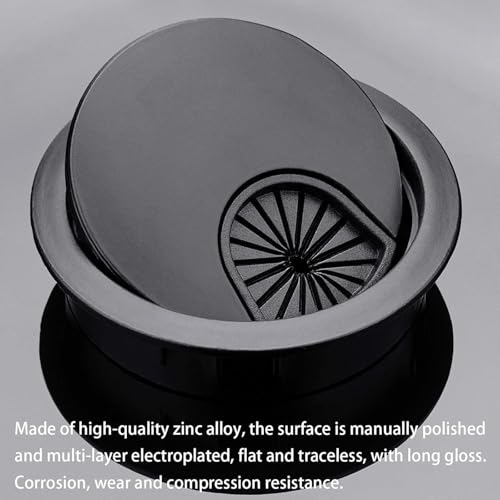 Image of Aluminum Alloy Desk Grommet - Round Metal Cable Wire Hole Cover with Flip Dust-Proof Lid for Office Desk, Computer Table, TV Cabinet & Furniture - Cord Organizer (60mm Round, Black)