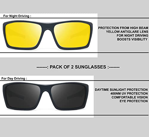Anemxer® Combo of Night Driving HD Vision Glasses with Diamond Cut Design and Black Daytime UV400nm Sunglass for Men Women Anti Glare For Night Bike Riding Car driving - Image 3