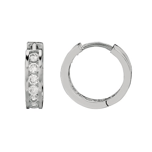 Ritastephens Sterling Silver Channel-set Cubic Zirconia CZ Huggie Hoop Earrings (11mm, 13mm, 14.5mm)2