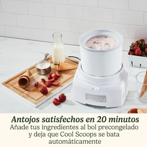 Cuisinart Heladera Cool Scoops, áquina para hacer helado gelato sorbetes y yogur helado, casero en 25 min, Tamaño familiar, Tazón para batir, Bol de congelación instantánea 1.4 L Versión actual - imagen 4