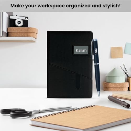 Image of Giftana Personalized Jute Diary with Pen Gift Set, 2 in 1 Customized Pen with Notebook Planner and Organiser Office A5 Diary, New Year Corporate Gifts for Employee (Black)