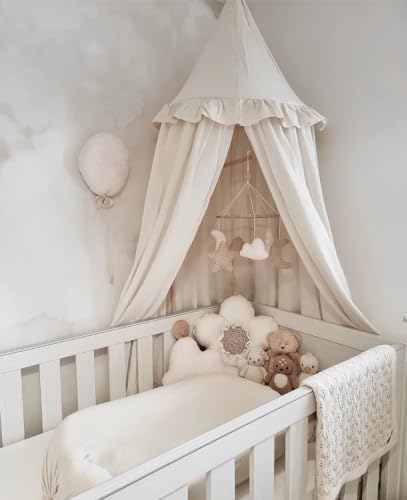 image for Wonder Space Kids Bed Canopy with Ruffles, Pastel Neutral Color for Bo