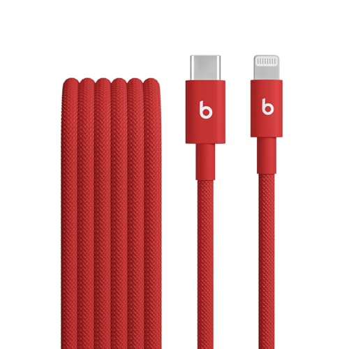 Beats USB-C a Lightning Cable trenzado (1,5 m), carga rápida, diseño duradero que no se enreda, permite cargar dispositivos Apple con puerto Lightning — Rojo Fuego
